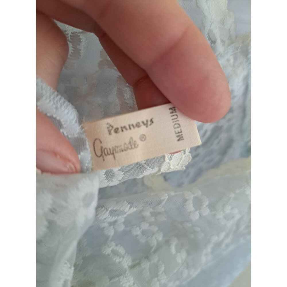Vintage Penneys Gaymode Sheer Blue Floral Lace Nightgown V-Neck  Ivory Trim Med - Picture 6 of 10